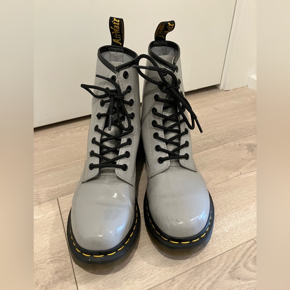 Patent Grey Dr. Marten Boots